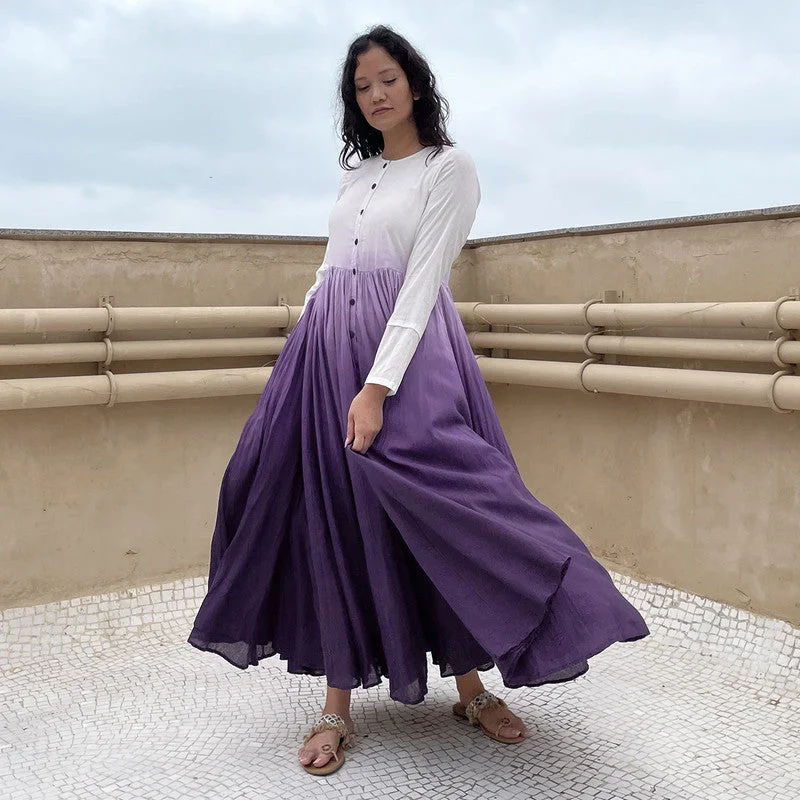 Pure Cotton Maxi Dress | Ombre-Dyed | Purple