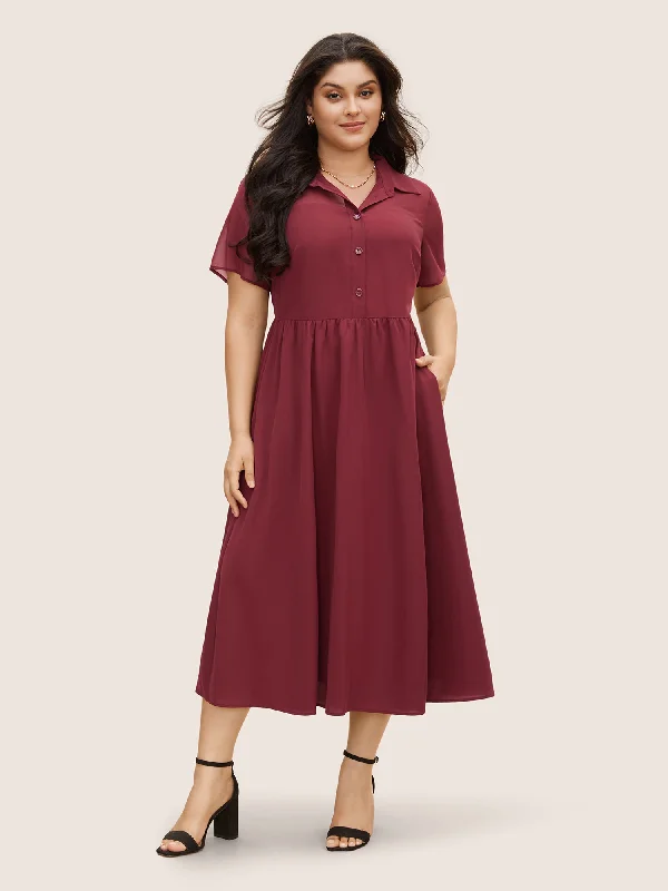 Chiffon Spliced Shirt Midi Dress