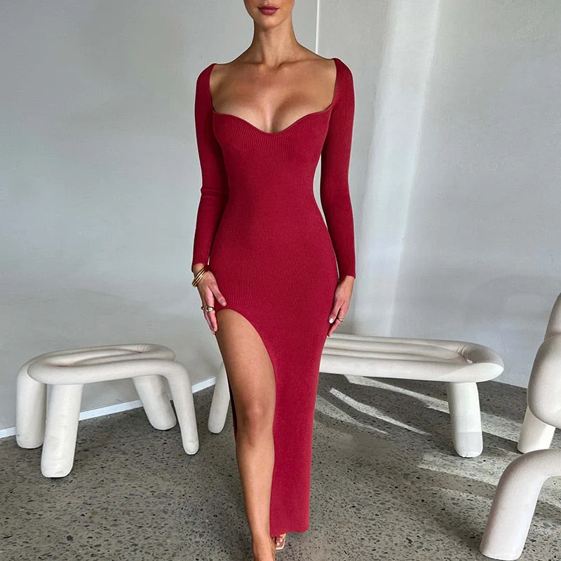 BerriesJam - Christmas Outfits Long Sleeve O Neck Bodycon Dress