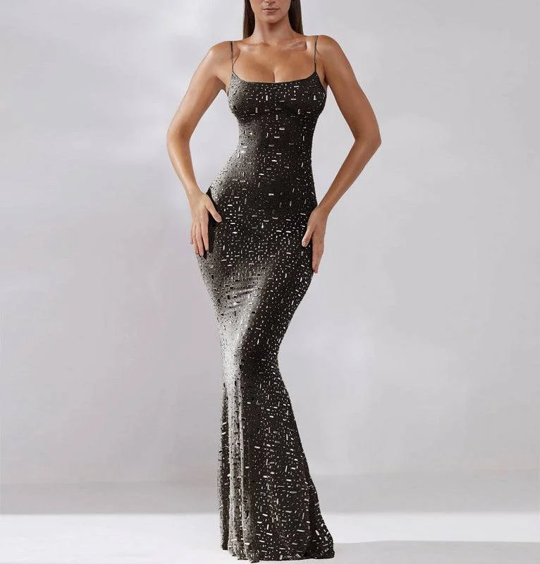 MegaBetty - Hilarie Spaghetti Strap Embellished Maxi Dress