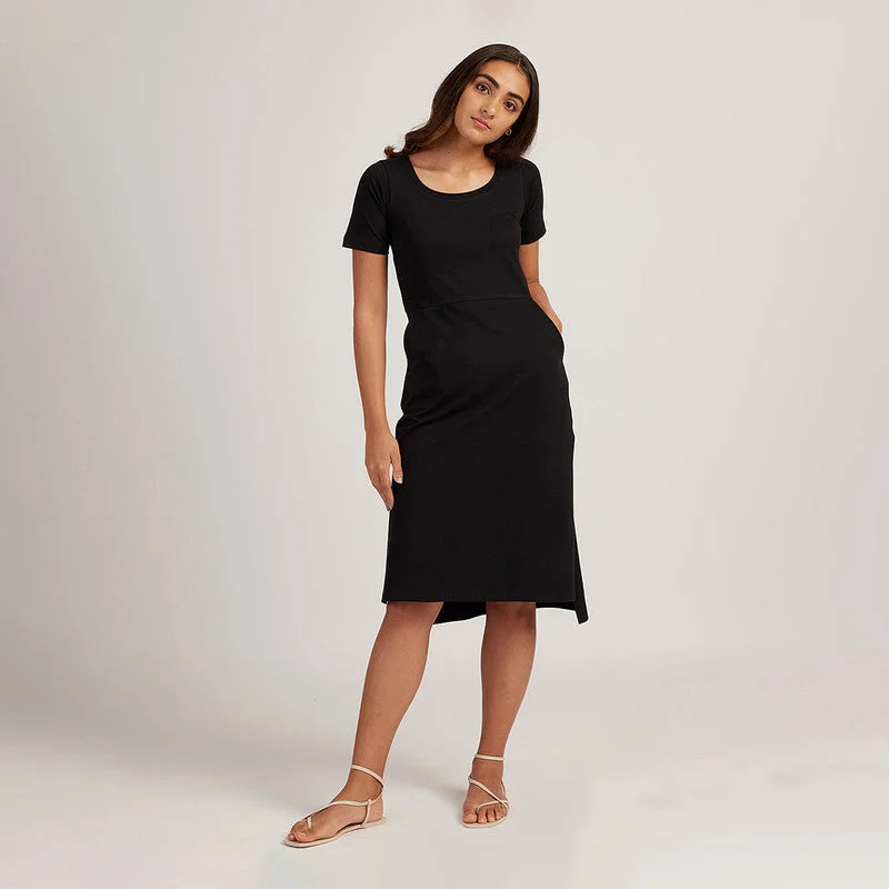 Black Midi Dress for Women | Cotton | Knee Length