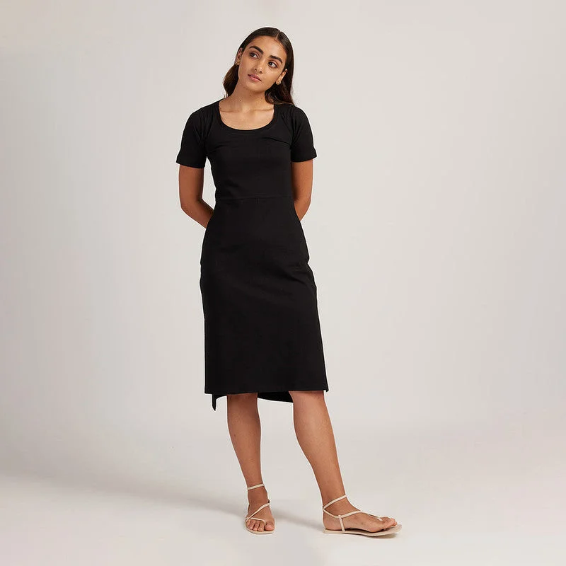 Black Midi Dress for Women | Cotton | Knee Length