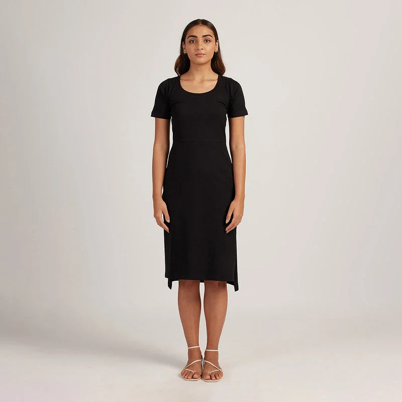 Black Midi Dress for Women | Cotton | Knee Length