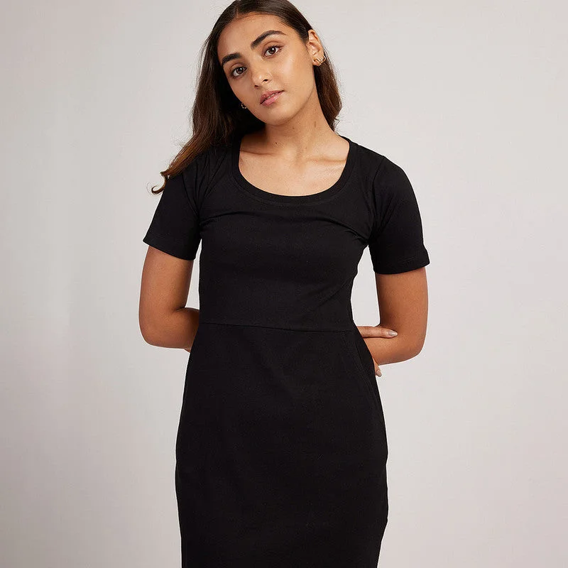 Black Midi Dress for Women | Cotton | Knee Length