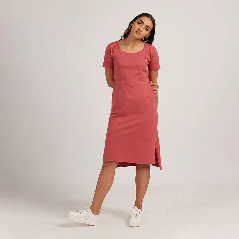 Pink Midi Dress for Women | Cotton | Knee Length