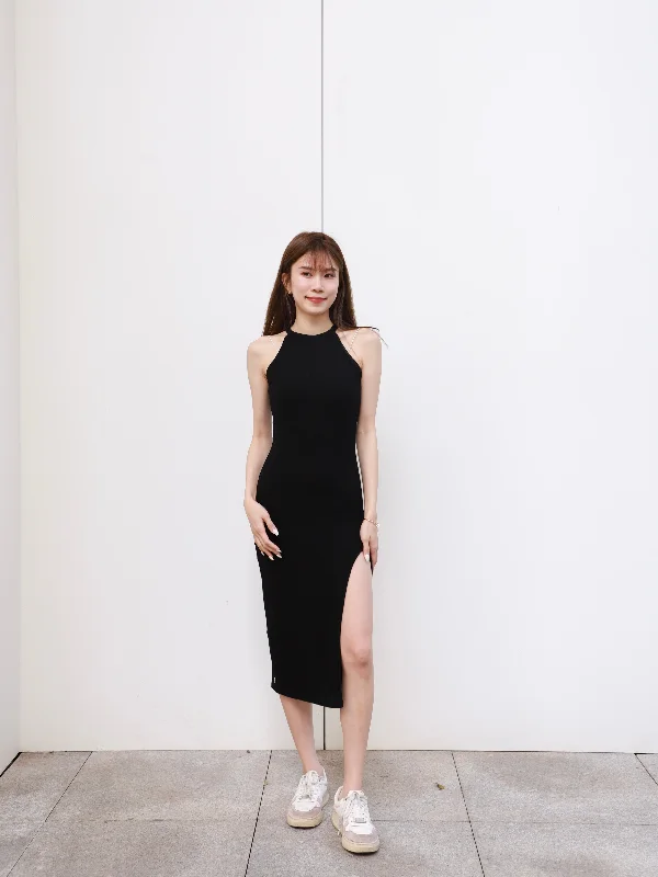 (ashchic made) Crewneck Slit Maxi Dress