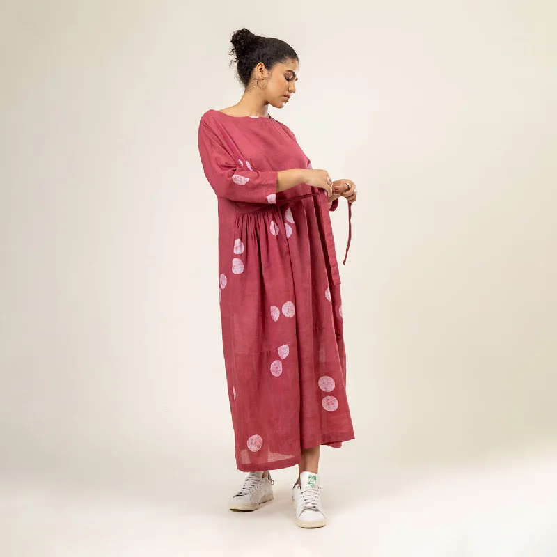 Upcycled Cotton Midi Dress | With Belt | Red