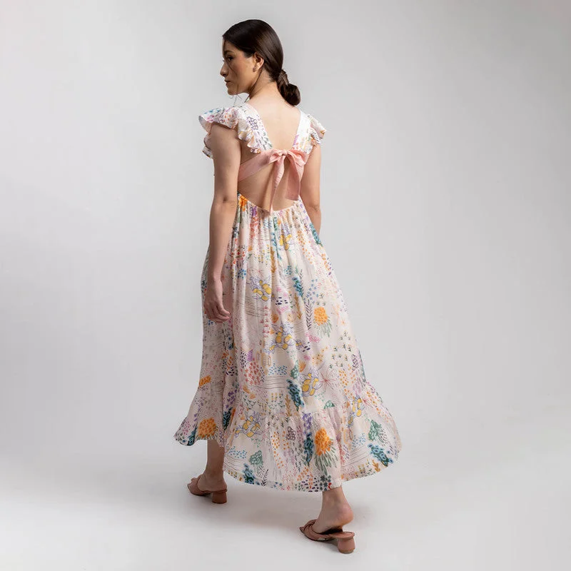 Upcycled Modal Midi Dress | Floral Printed | Back-Bow | Multicolour