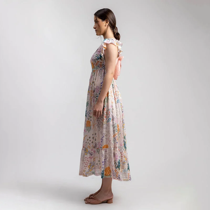 Upcycled Modal Midi Dress | Floral Printed | Back-Bow | Multicolour