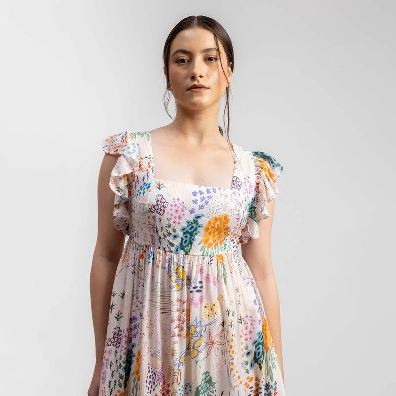 Upcycled Modal Midi Dress | Floral Printed | Back-Bow | Multicolour