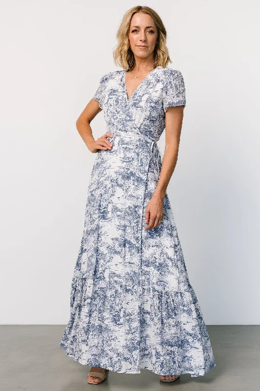 Dulce Wrap Maxi Dress | White + Blue Print