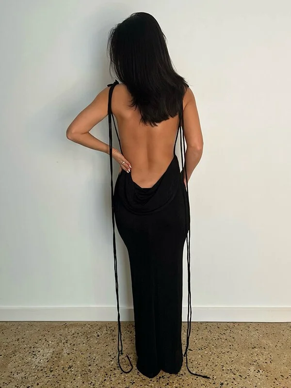 BerriesJam - Elegant Backless Draped Bodycon Evening Party Dress