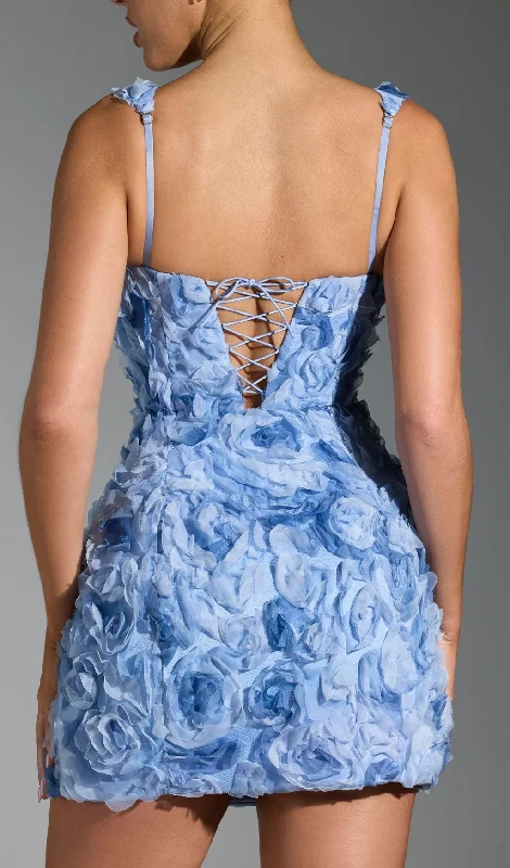 FLORAL-APPLIQUÉ MINI DRESS IN BLUE