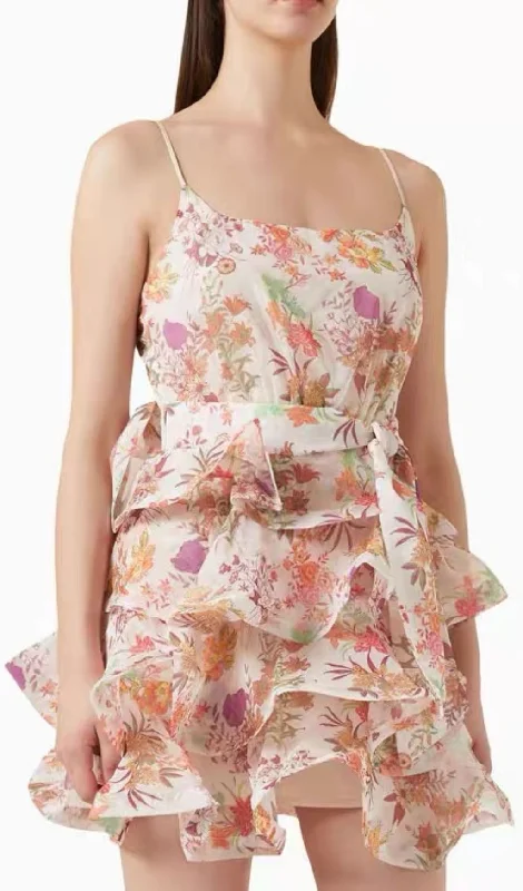 FLORAL PRINTED RUCHED MINI DRESS