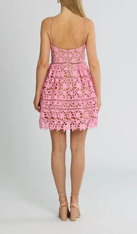 FLORAL SPAGHETTI STRAP GUIPURE LACE MINI DRESS IN PINK