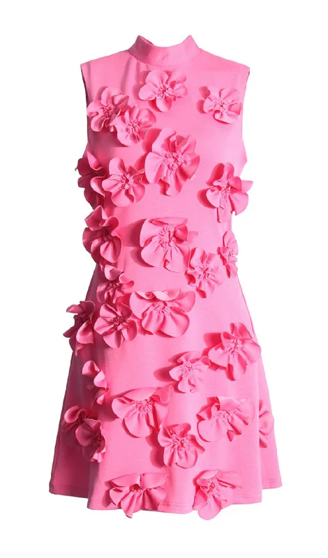 FLOWER EMBELLISHED MINI DRESS IN PINK