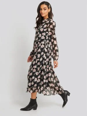 Flower Print Tiered Midi Dress