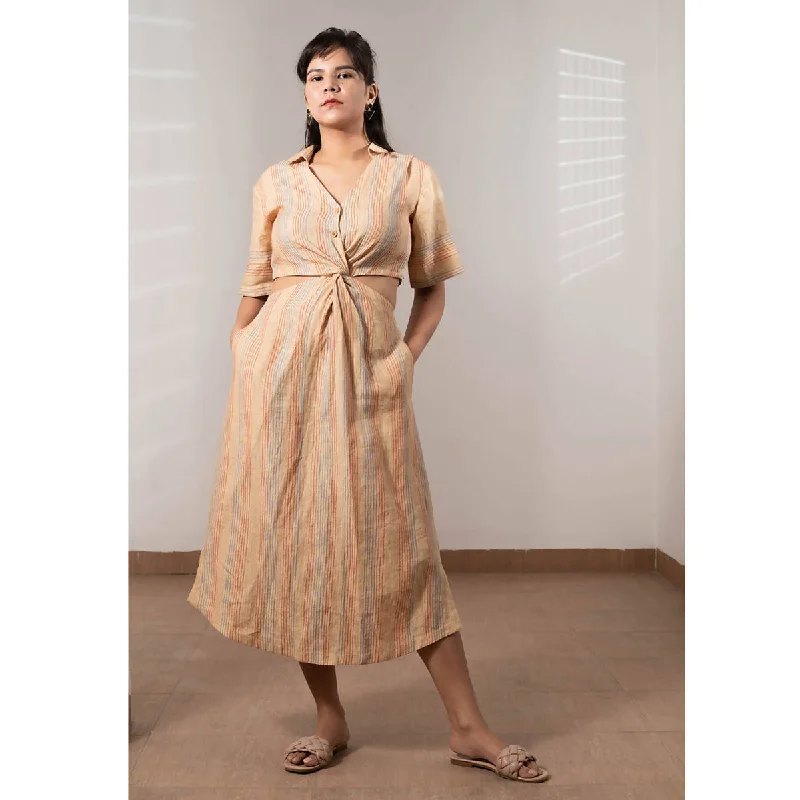 Pure Linen Midi Dress | Brown