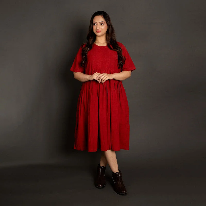 Cotton Midi Dress for Women | Red