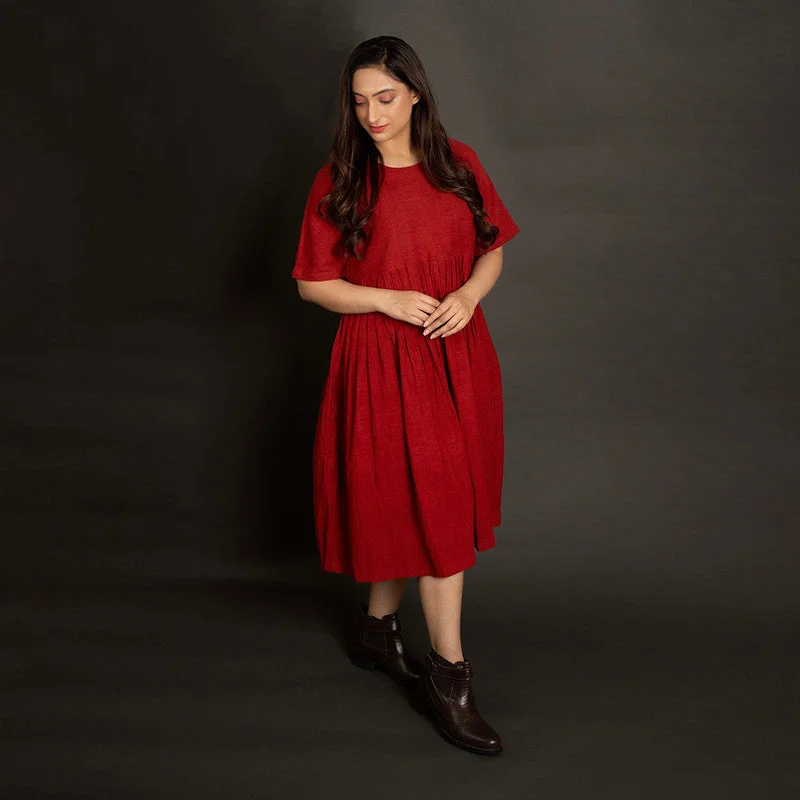 Cotton Midi Dress for Women | Red