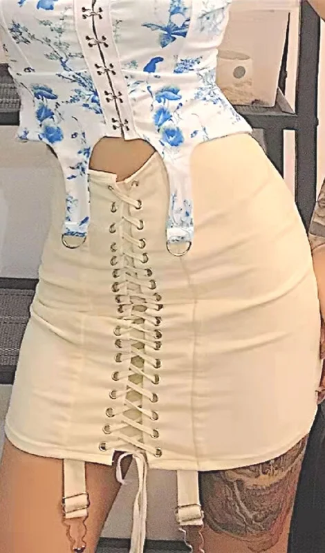 IVORY LACE UP MINI SKIRT