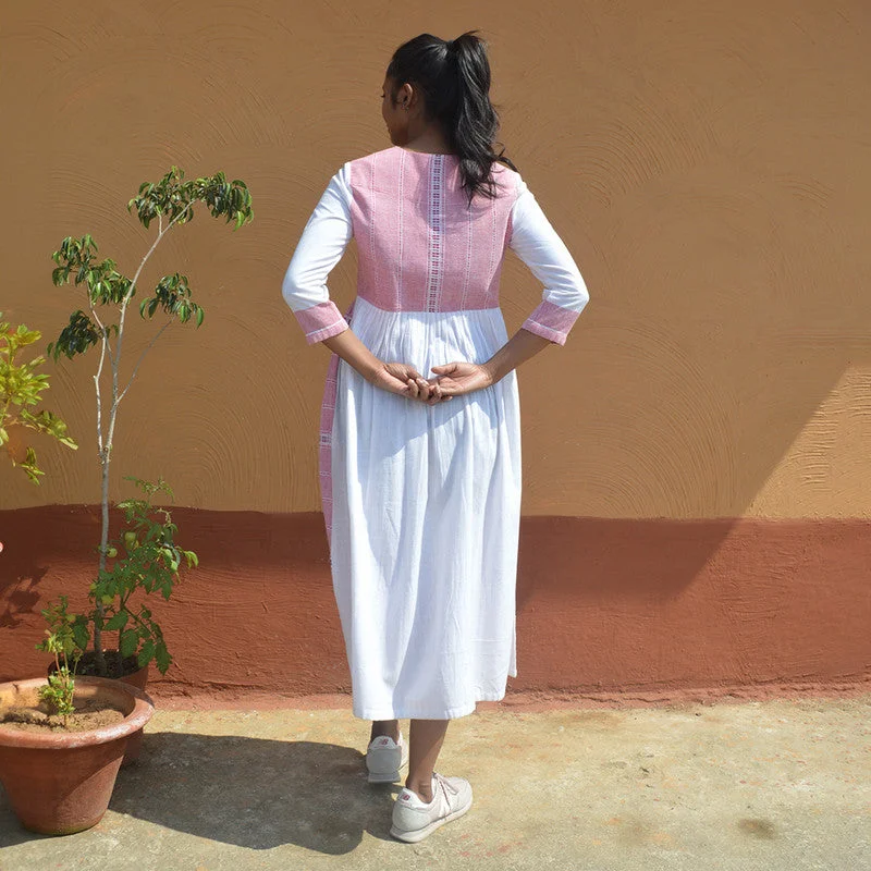 Cotton Midi Kurta Dress | Red & White