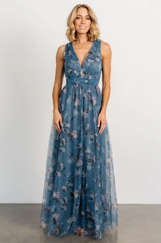 Kamila Tulle Maxi Dress | Blue Multi Floral