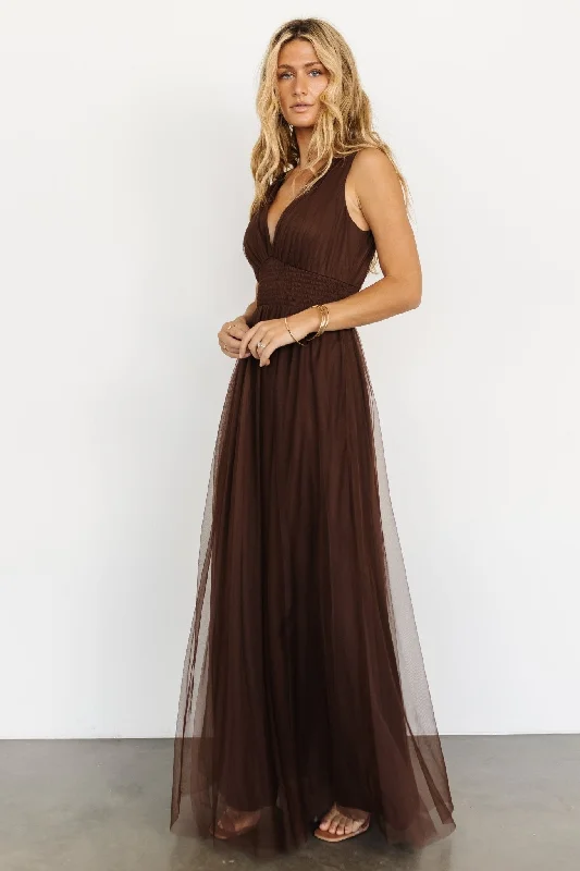 Kamila Tulle Maxi Dress | Espresso