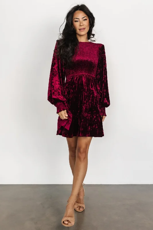 Kele Crushed Velvet Mini Dress | Deep Berry