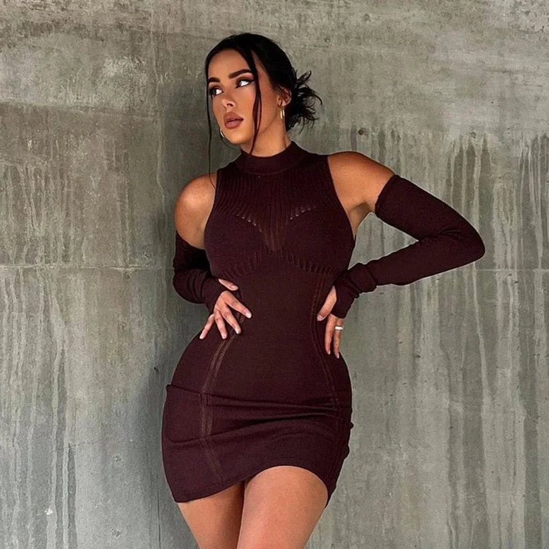 BerriesJam - Knitting Long Sleeve See Through Bodycon Mini Dress