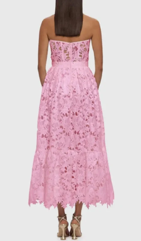 LACE BUSTIER MIDI DRESS IN PINK