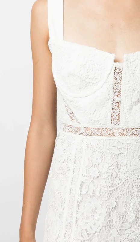 LACE DETAIL STRAPPY MIDI DRESS IN WHITE