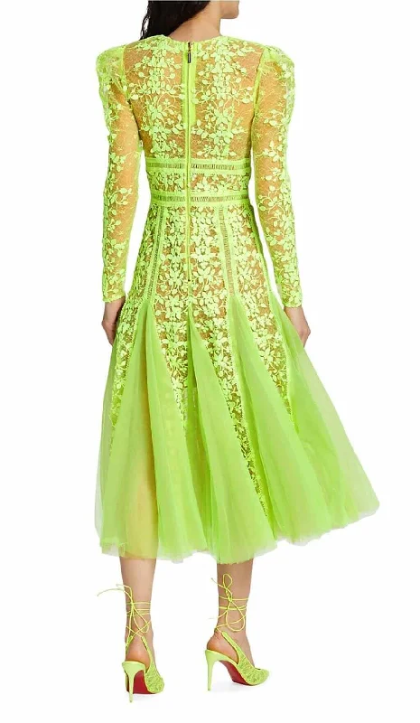 LACE PLATED MIDI DRESS IN GREEN