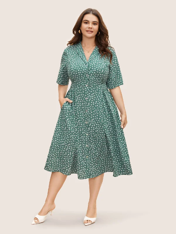 Lapel V-Neck Midi Dress