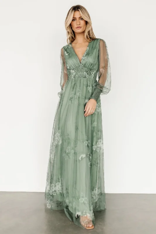 Layla Tulle Maxi Dress | Dusty Green Floral