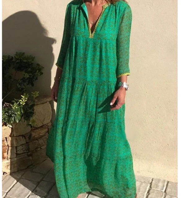 Amy Fashion - Long Sleeve Bohemian Maxi Dresses