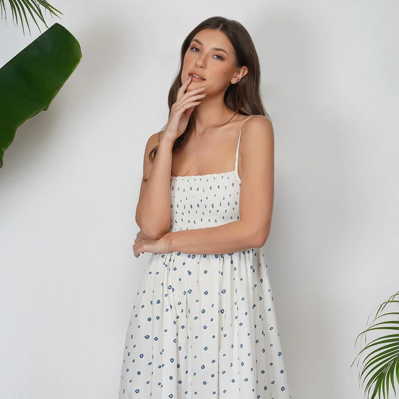 Cotton Poplin Midi Dress | Strappy Dress | White