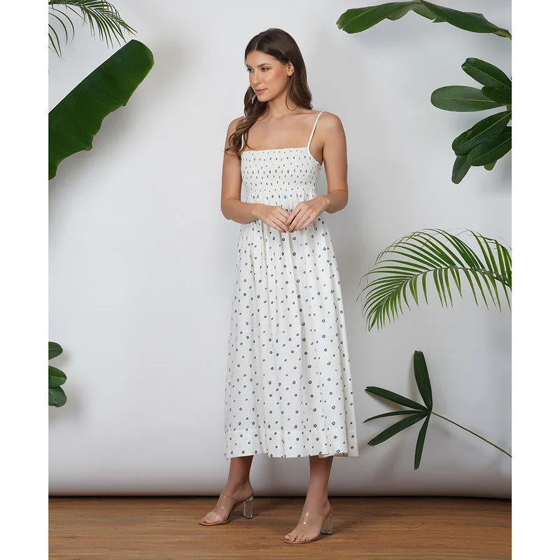 Cotton Poplin Midi Dress | Strappy Dress | White