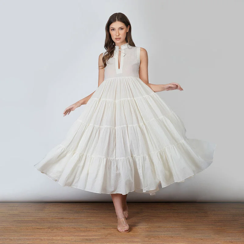 Muslin Midi Dress | Tiered Dress | White