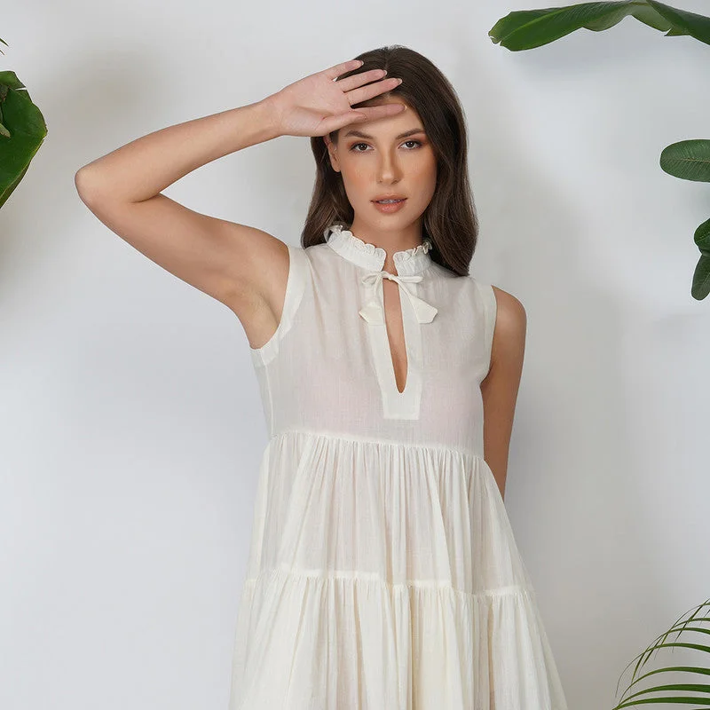 Muslin Midi Dress | Tiered Dress | White