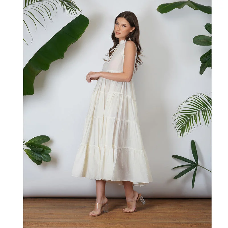 Muslin Midi Dress | Tiered Dress | White