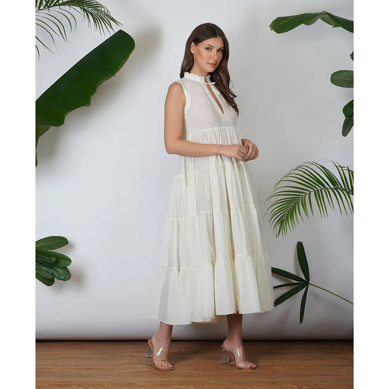 Muslin Midi Dress | Tiered Dress | White