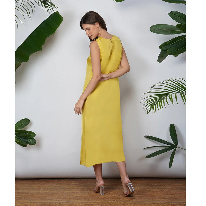 Vegan Silk Midi Dress | Sleeveless | Yellow