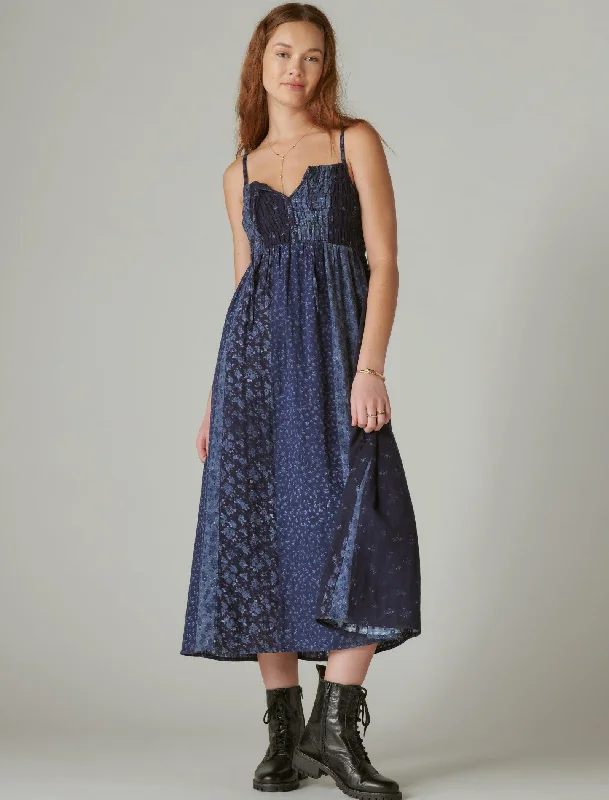 Lucky Brand Indigo Tie Front Maxi Dress Indigo Multi