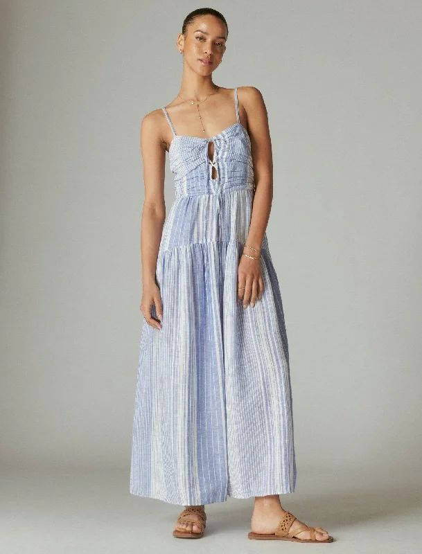 Lucky Brand Striped Cutout Maxi Dress Blue Multi Stripe