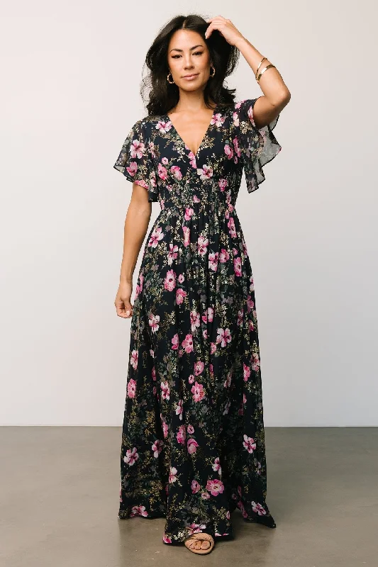 Lynlee Metallic Maxi Dress | Dark Blue + Pink