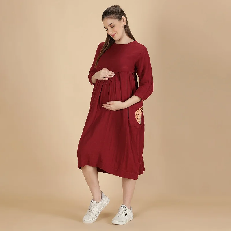 Cotton Dress for Women | Maternity Dress | Fall Red