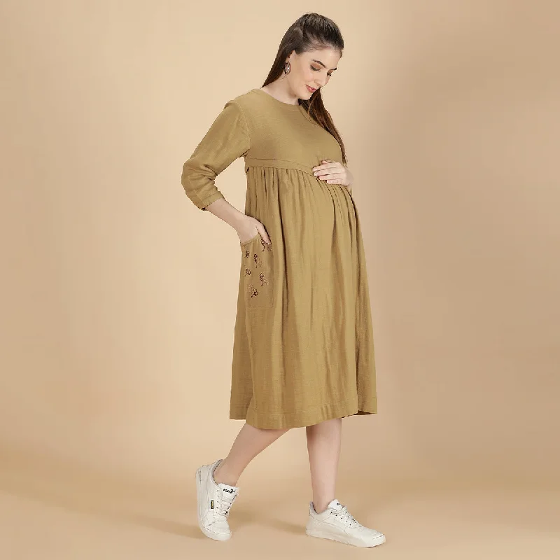 Cotton Dress for Women | Maternity Wear | Beige