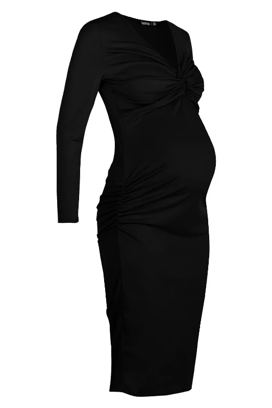 Maternity Twist Midi Dress Black