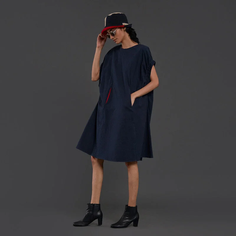 Dress For Women | Pure Cotton Dress | Midi Length | Navy Blue